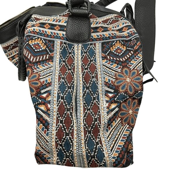 Johnny Was Workshop Molly Tote Weekender Bag Black Floral Embroidery Leather - Picture 9 of 15